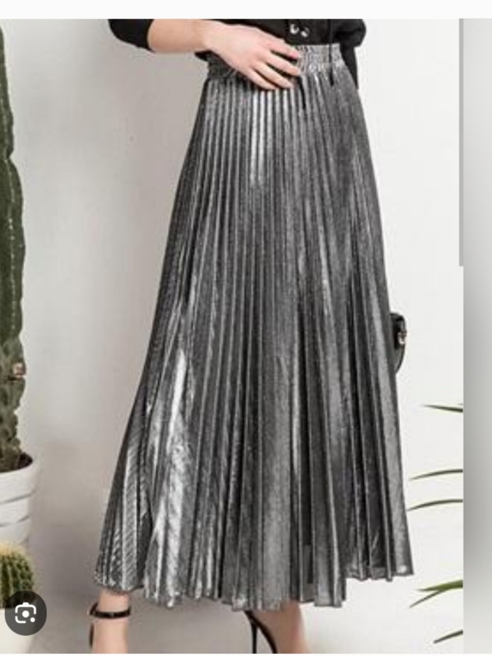 Anthropologie Sophie The Label metallic silver pleated maxi skirt size large - Picture 1 of 11